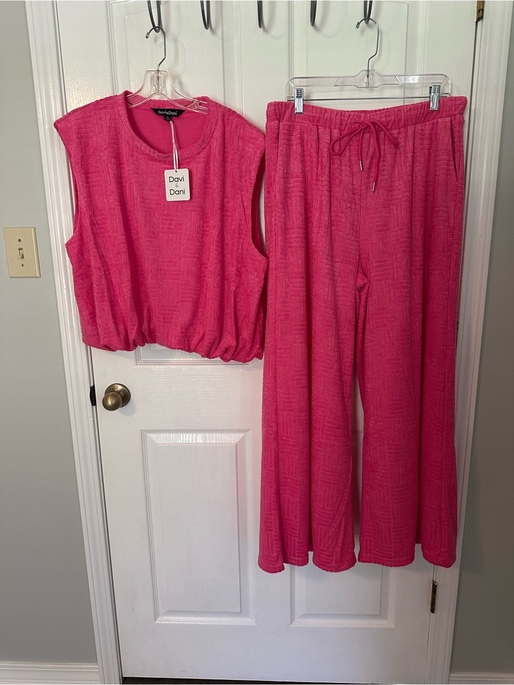 Davi & Dani Vibrant Pink Terry cloth Lounge Set